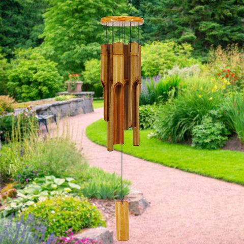 ASTARIN bamboo wind chimes 30in, deep-tone melody for outdoor relaxation.