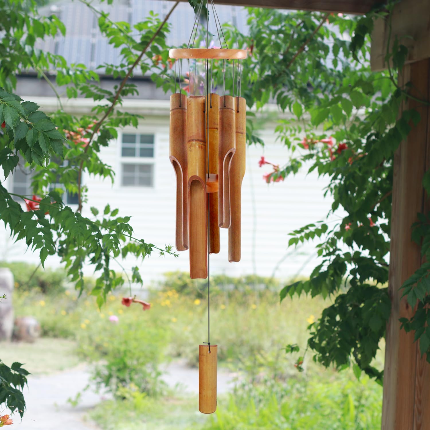 ASTARIN bamboo wind chimes for patio deliver soothing melodies in any garden space.