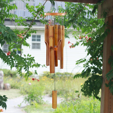 ASTARIN bamboo wind chimes for patio deliver soothing melodies in any garden space.