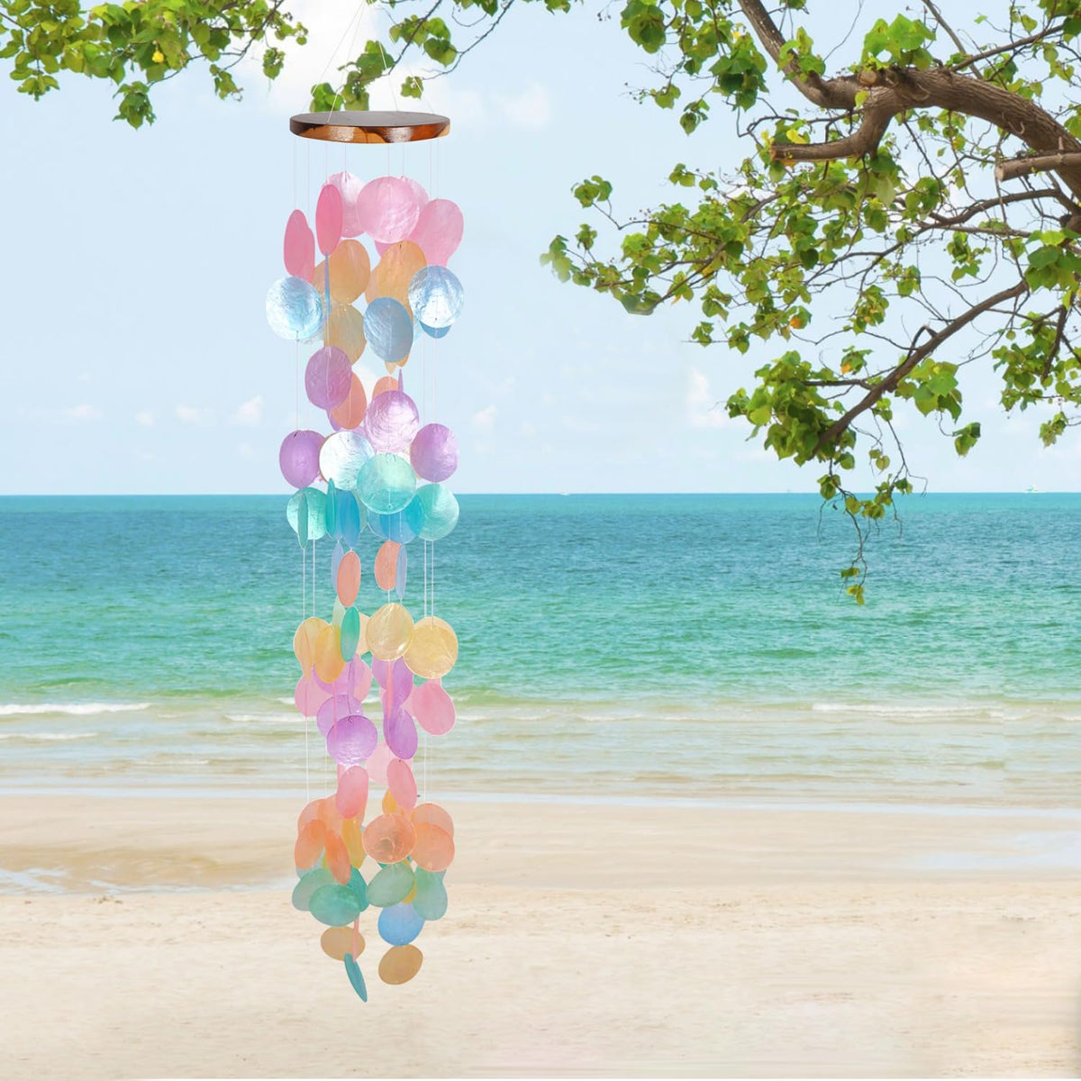 ASTARIN capiz-shell wind chime 35-inch outdoors enriches your garden with gentle sound.
