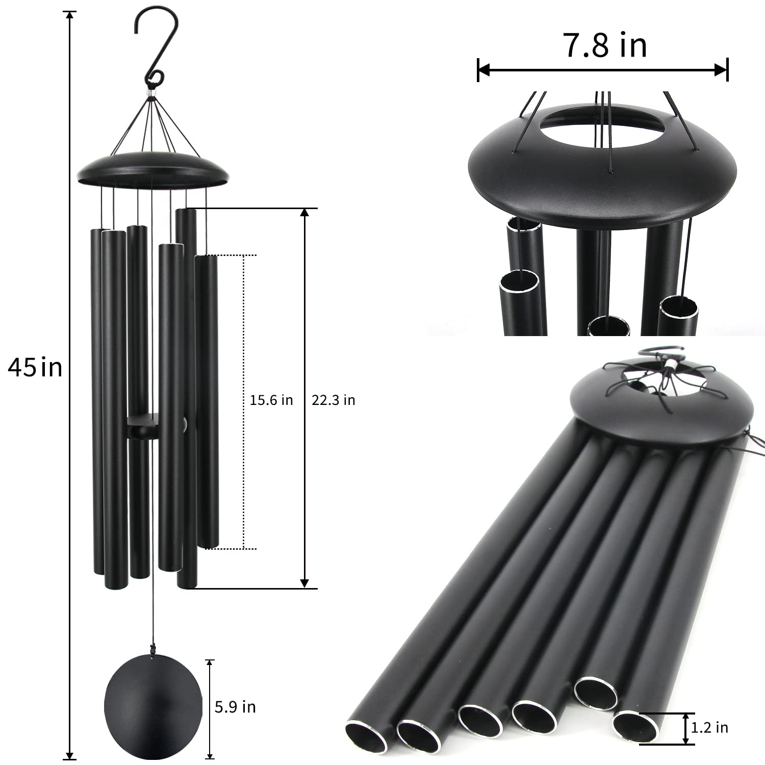 ASTARIN deep tone six-tube wind chimes made of aluminum for rich outdoors sound