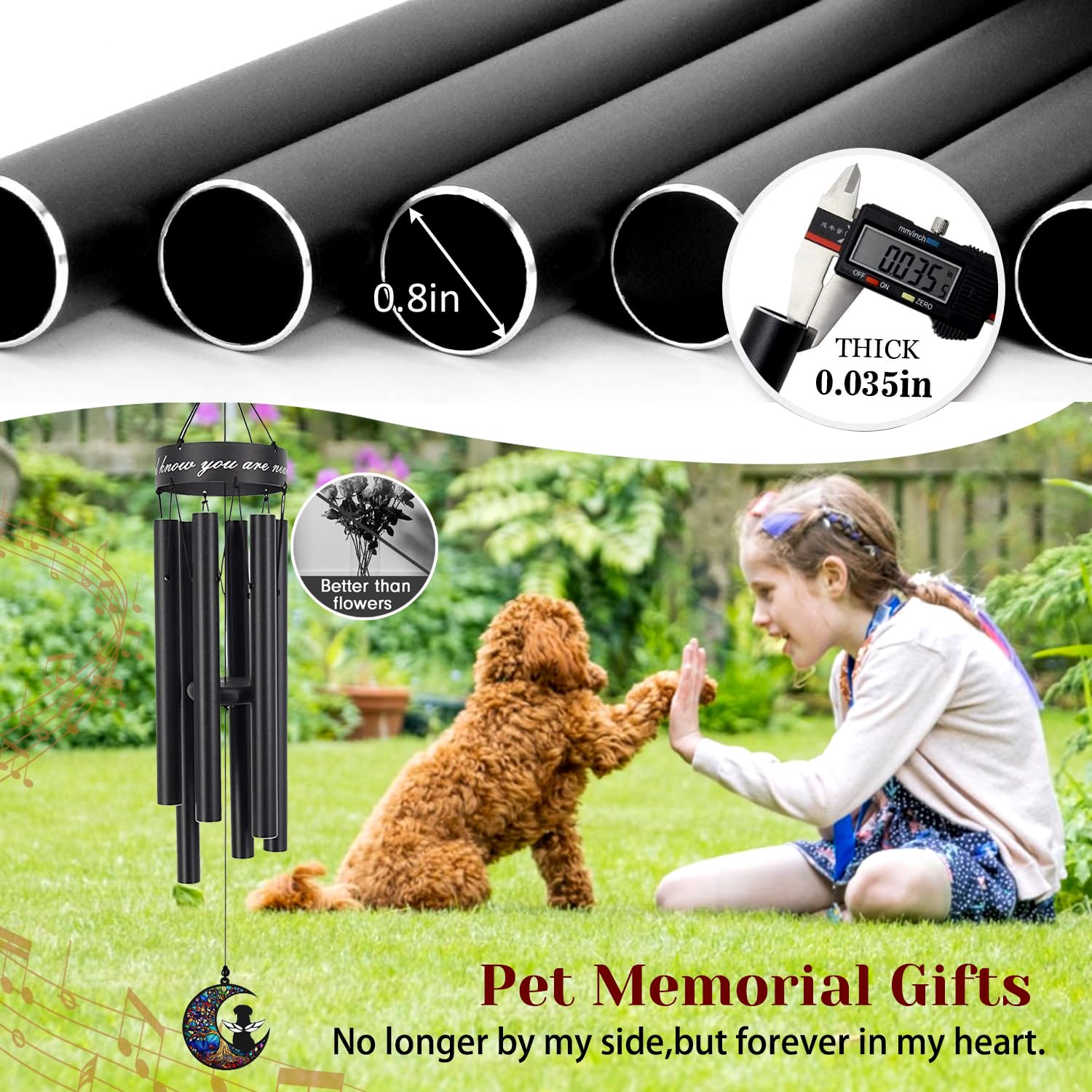 ASTARIN gift-ready wind chime with sympathy card for pet loss