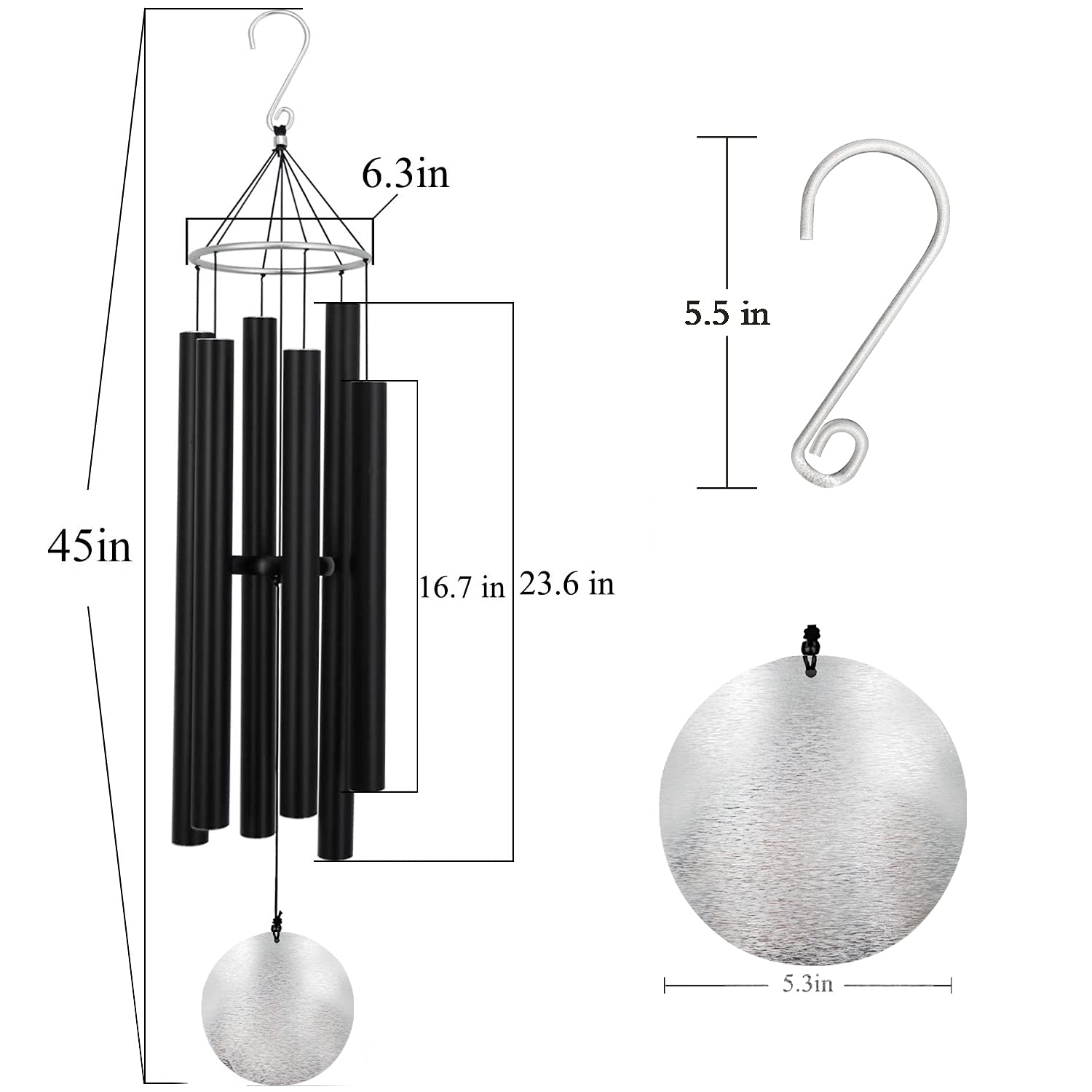 ASTARIN large black wind chime enhances garden decor with calm, resonant tones.