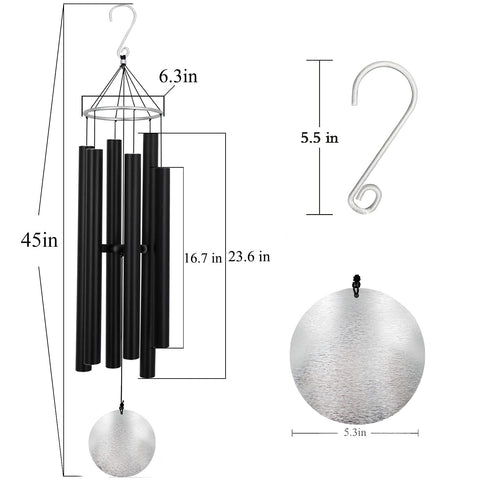 ASTARIN large black wind chime enhances garden decor with calm, resonant tones.