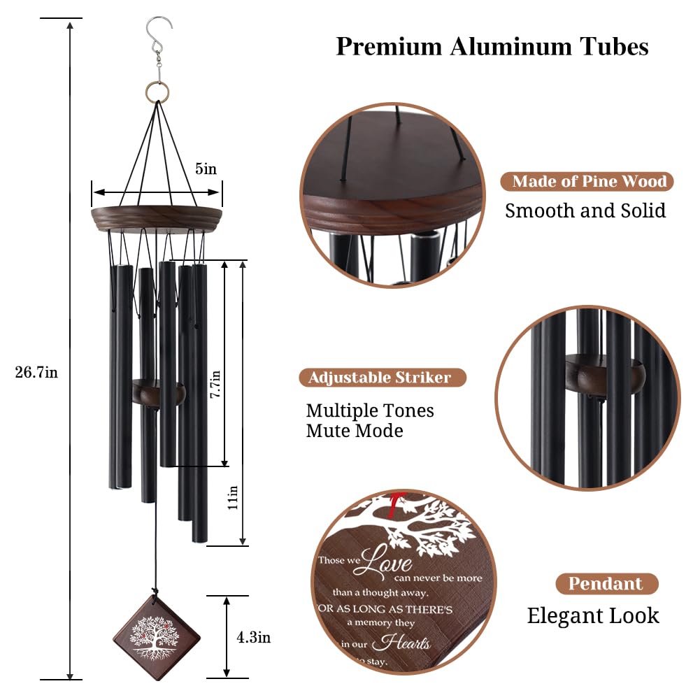 ASTARIN weather-resistant wind chime in aluminum and pinewood for outdoor tribute