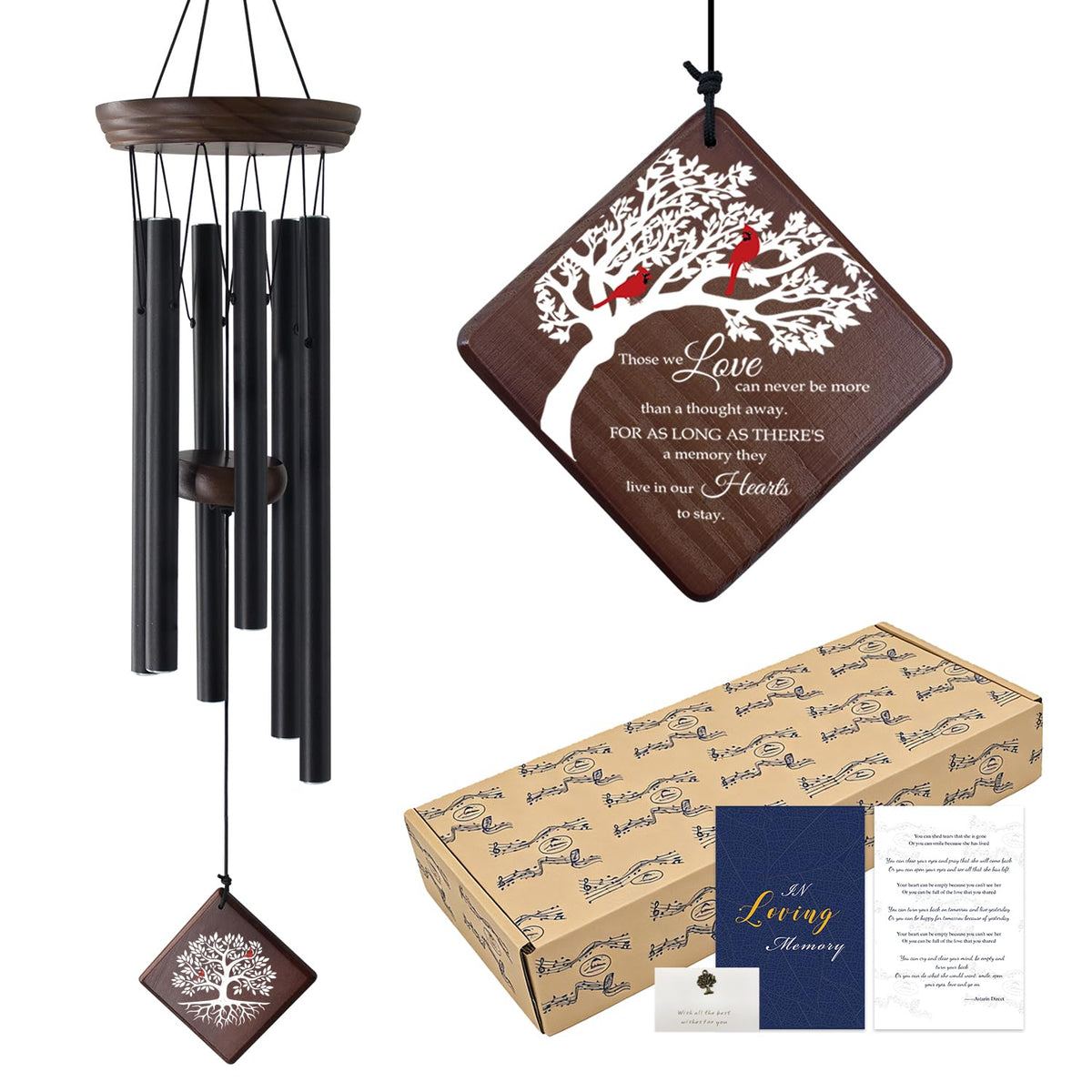 ASTARIN memorial wind chime with Tree of Life sail for garden remembrance