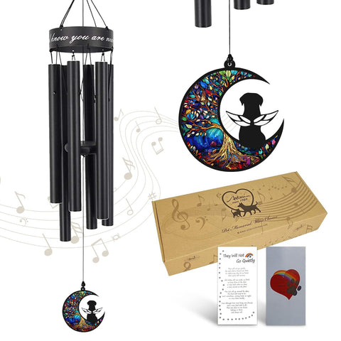 ASTARIN 35-inch pet memorial wind chime in matte black for outdoor remembrance