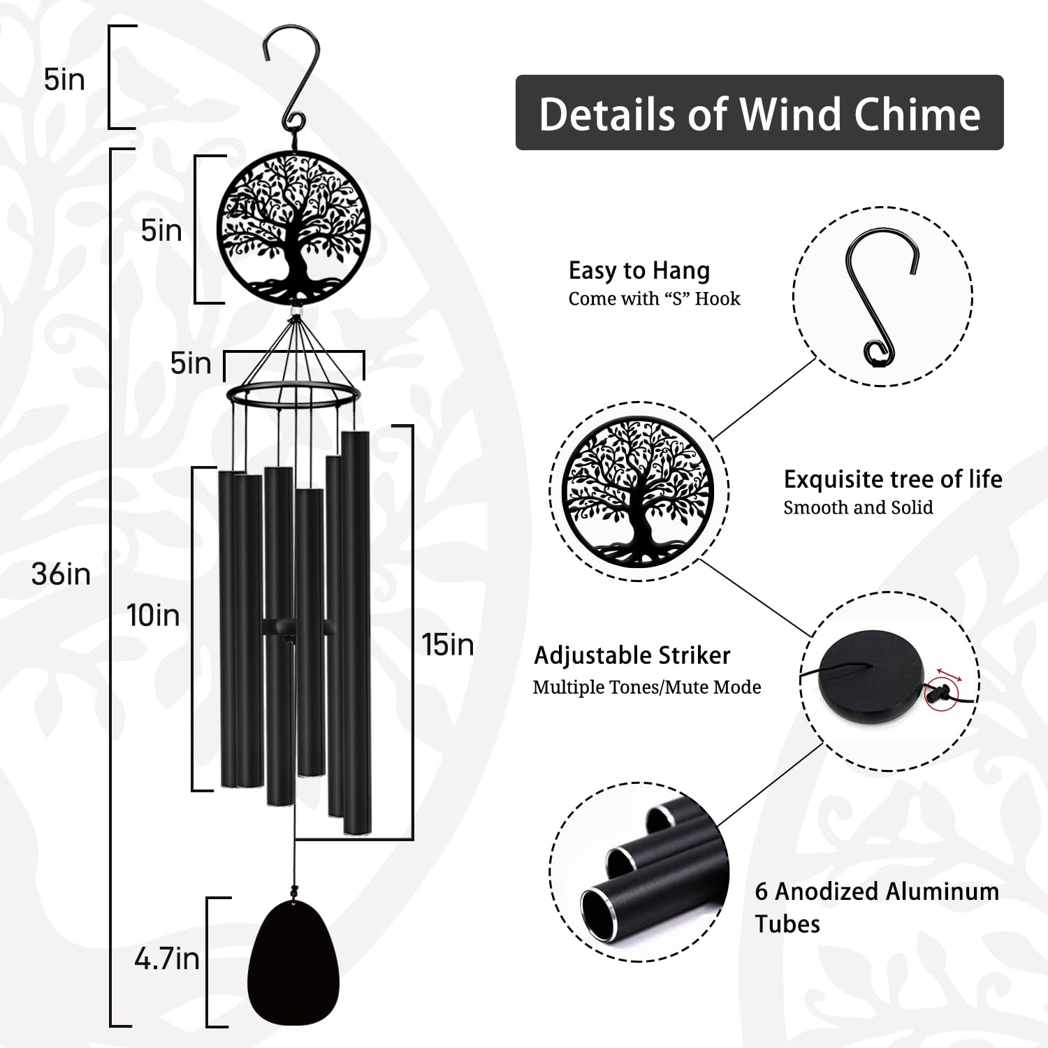 ASTARIN tree-of-life topper wind chimes symbolize enduring love and remembrance.