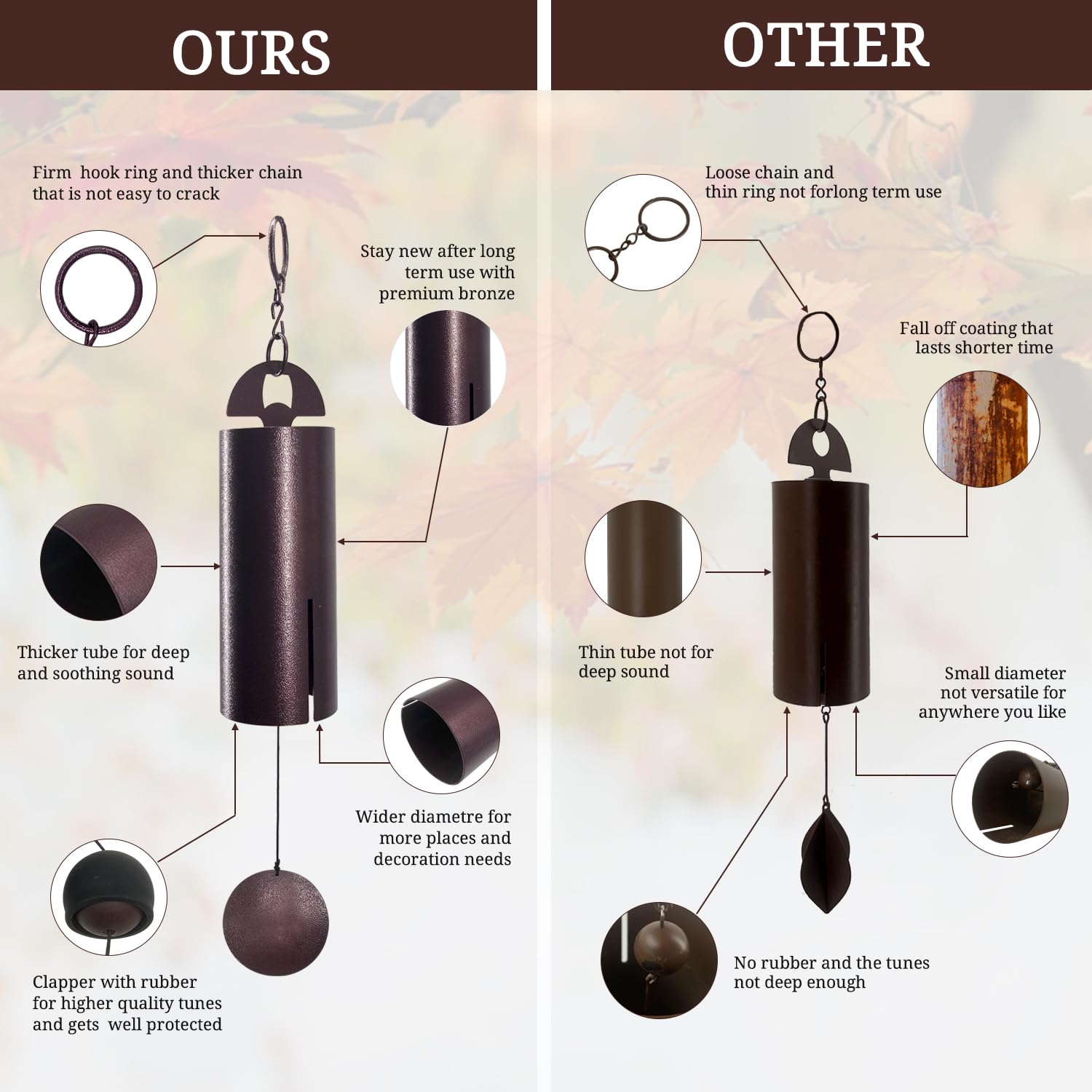 ASTARIN wind bell in bronze finish adds outdoor elegance.