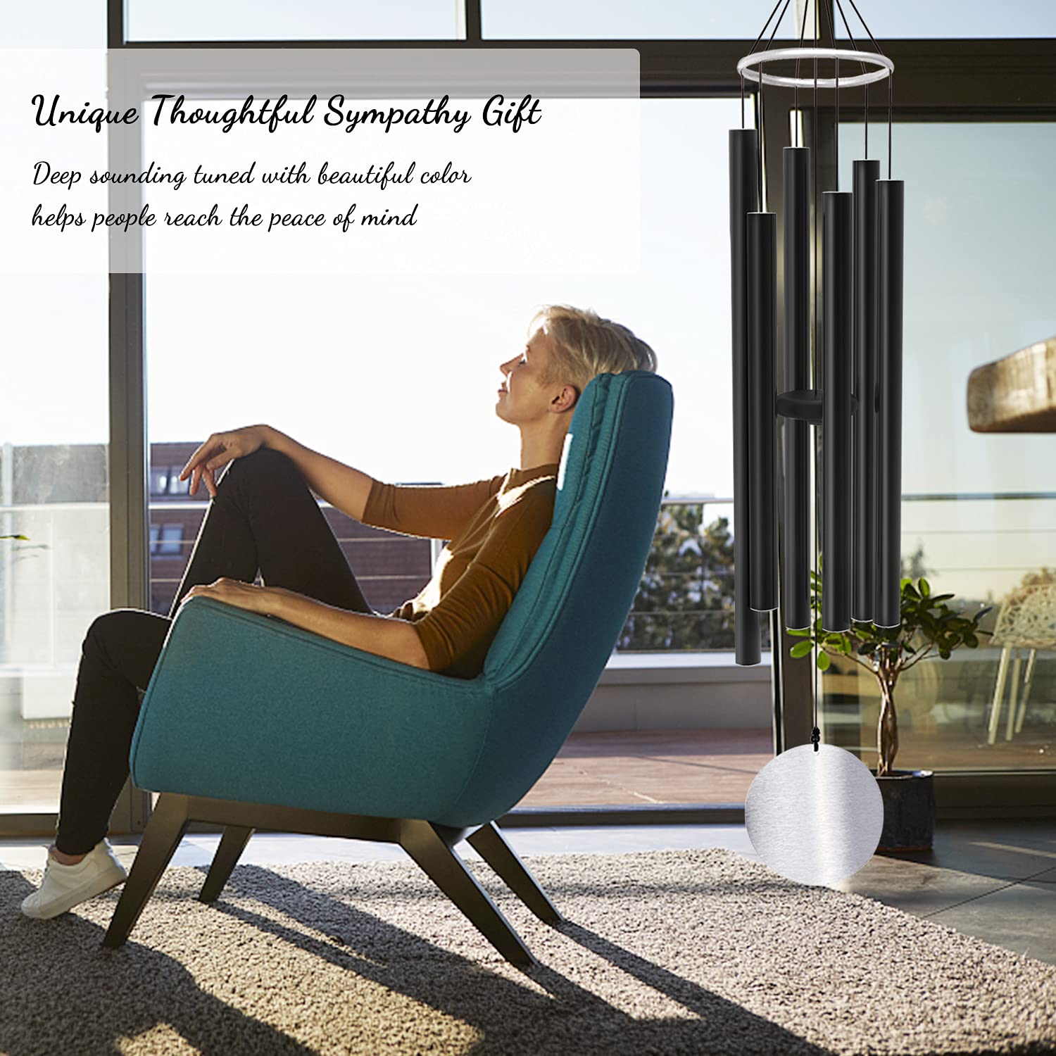 ASTARIN wind chimes enhance patio decor with deep, soothing sounds.