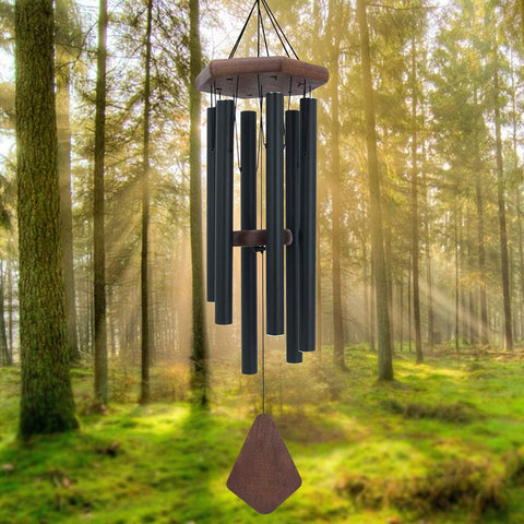 ASTARIN wind chimes thirty inch black aluminium overview for serene outdoor ambience