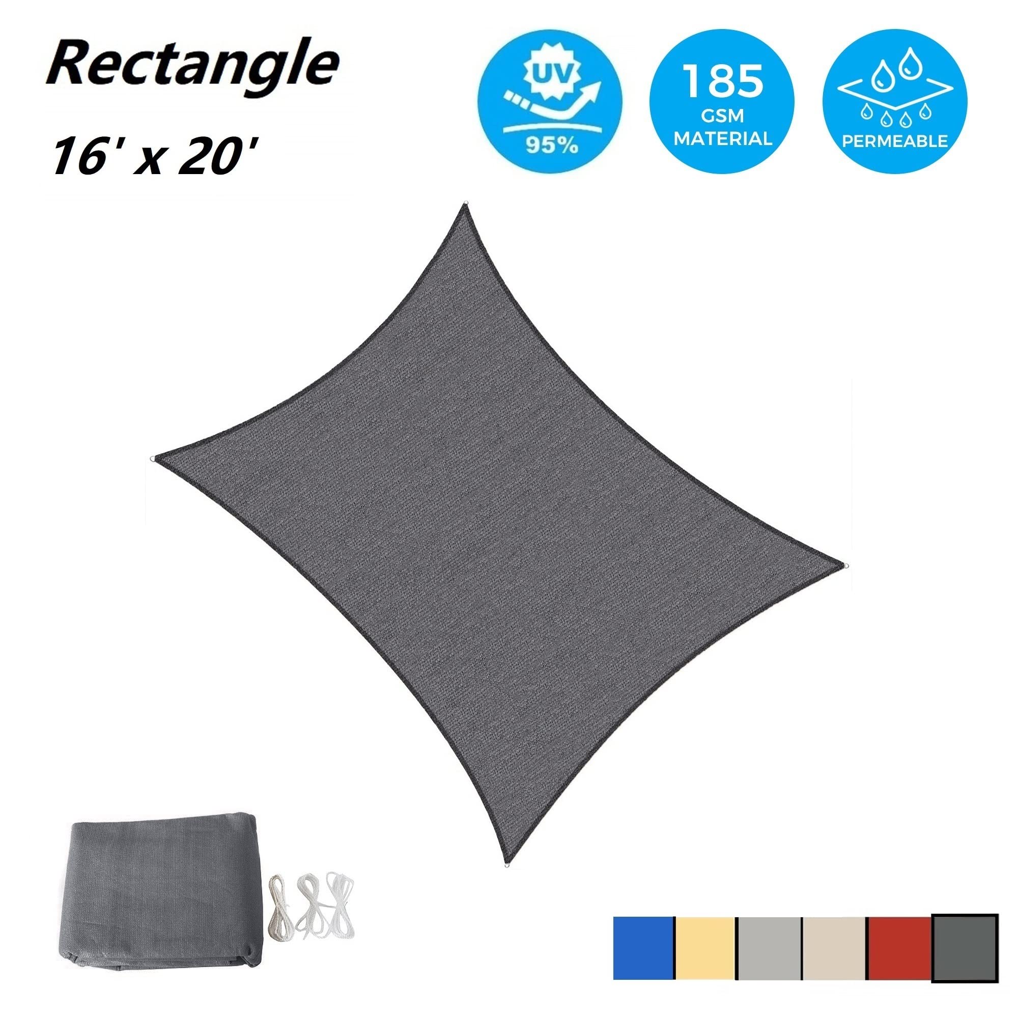 AsterOutdoor rectangle shade sail with D-rings at corners for easy setup.