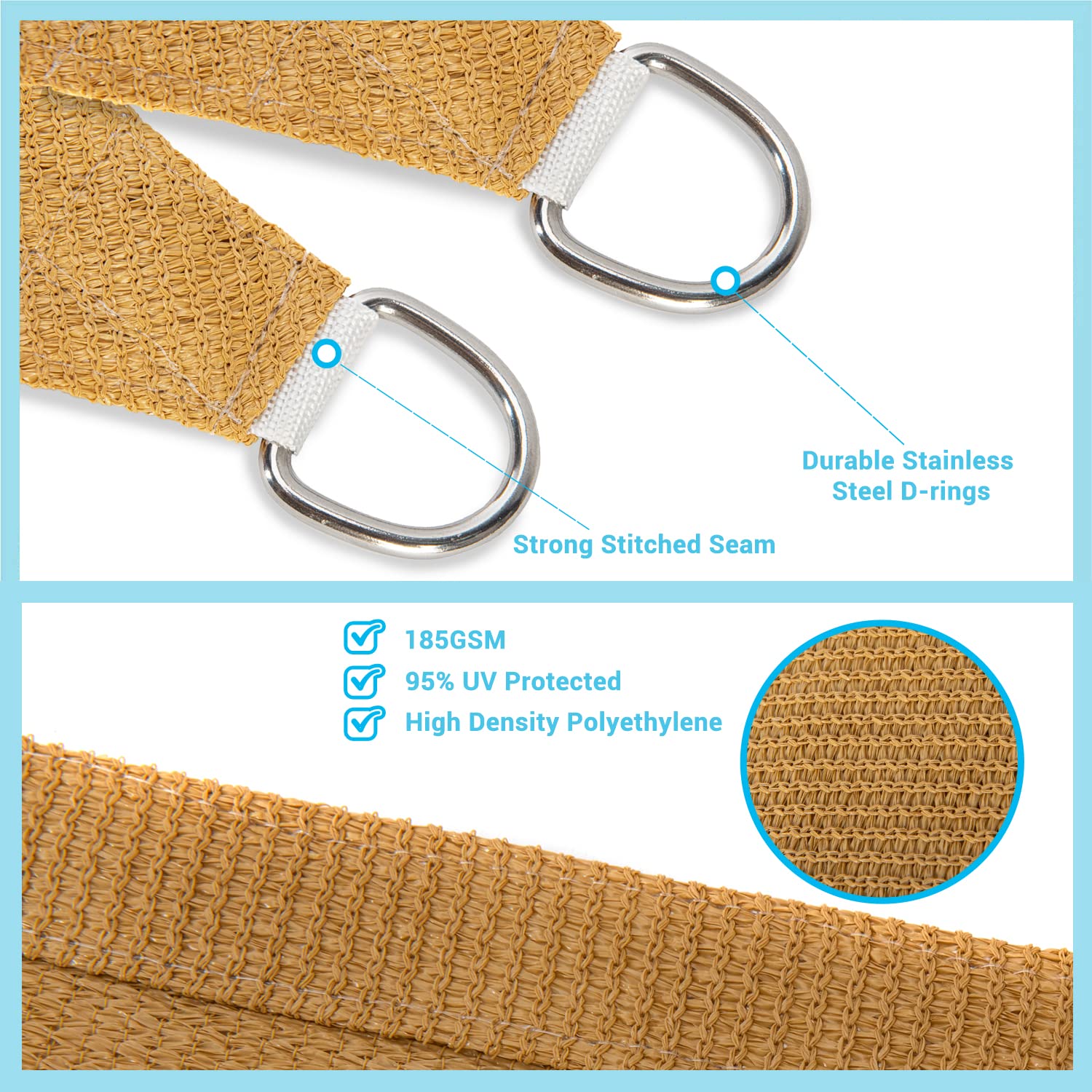AsterOutdoor shade sail rectangle in Sand is lightweight and easy to install with ropes.