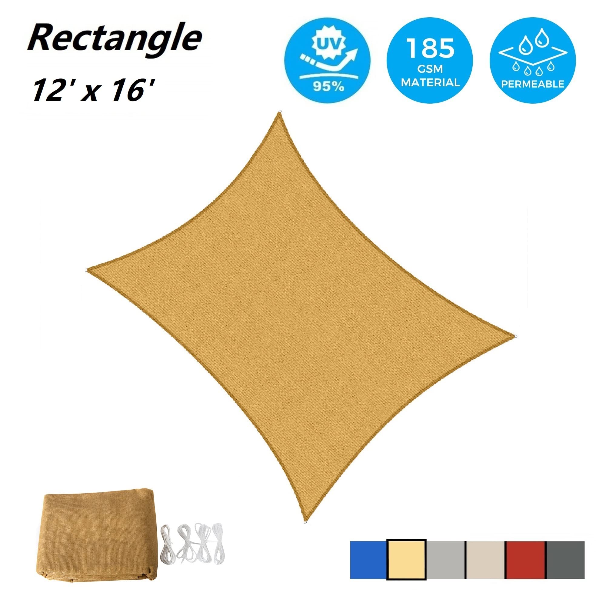 AsterOutdoor rectangle shade in Sand installed on patio setup for comfortable outdoor dining