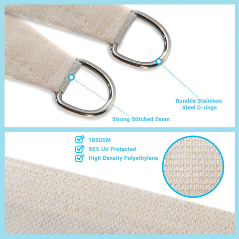 AsterOutdoor sun shade sail rectangle 16x20 in cream close-up fabric shows breathable HDPE.