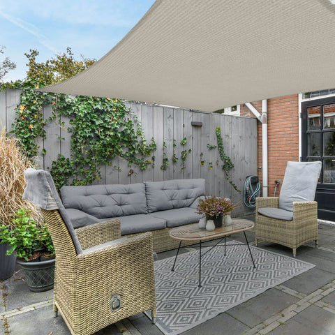 AsterOutdoor sun shade sail rectangle 16x20 in cream with curved sides for tension.