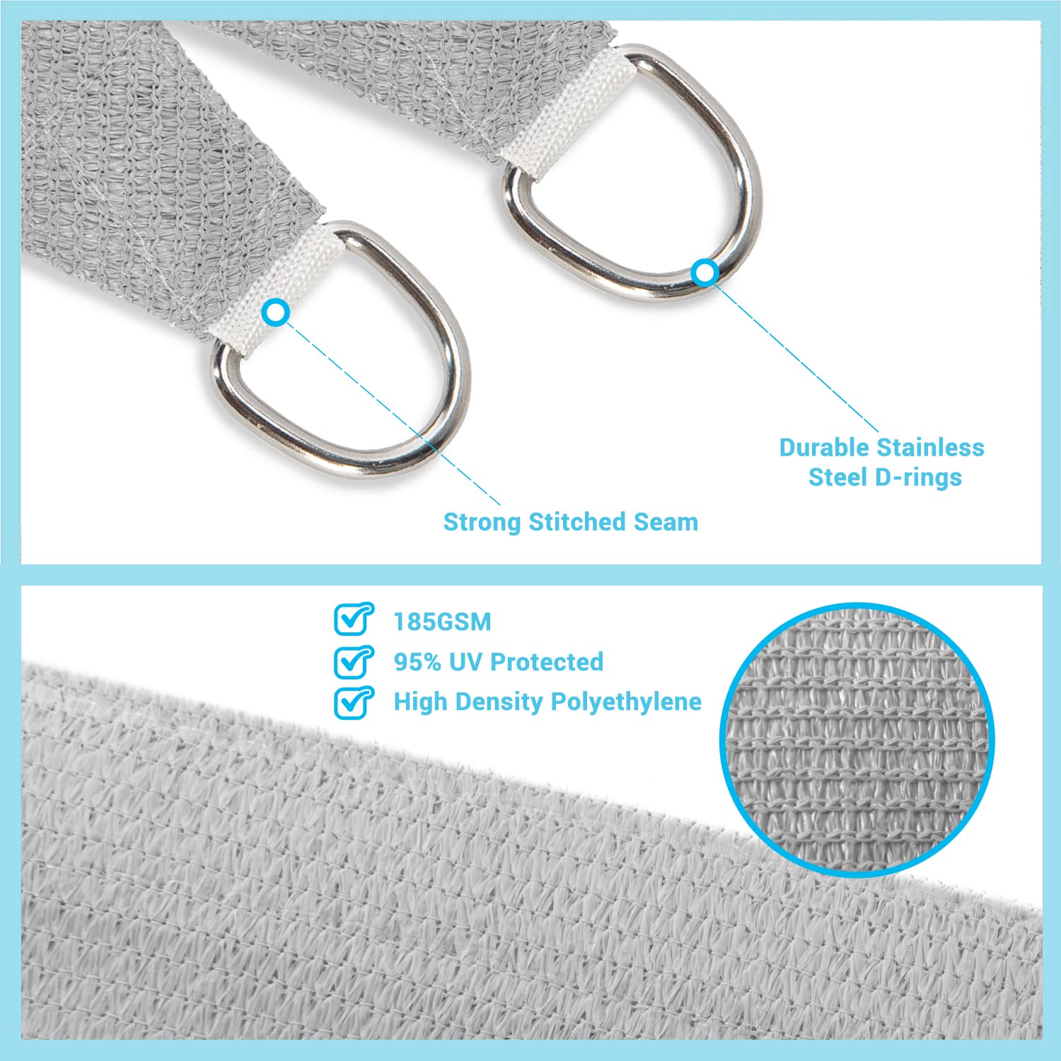 Gray rectangle shade sail 8x12 provides cool shade with airflow.