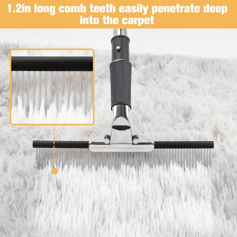Astfys big carpet rake head 9-8in reaching deep into carpet piles to lift fibers.