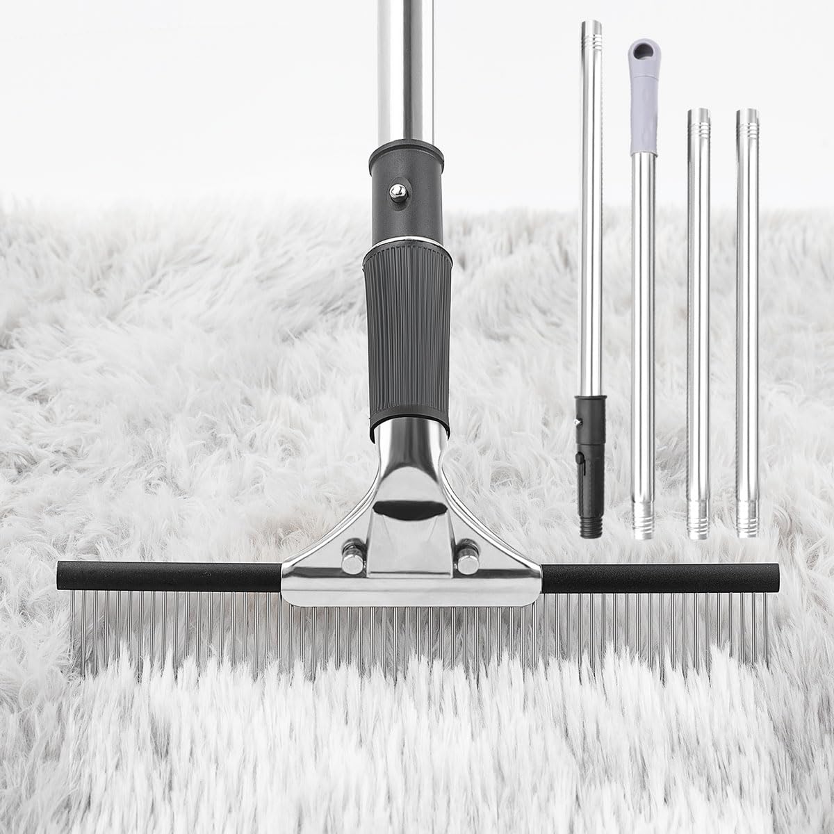 Astfys big carpet rake with steel teeth designed for tough fibers and hair removal.
