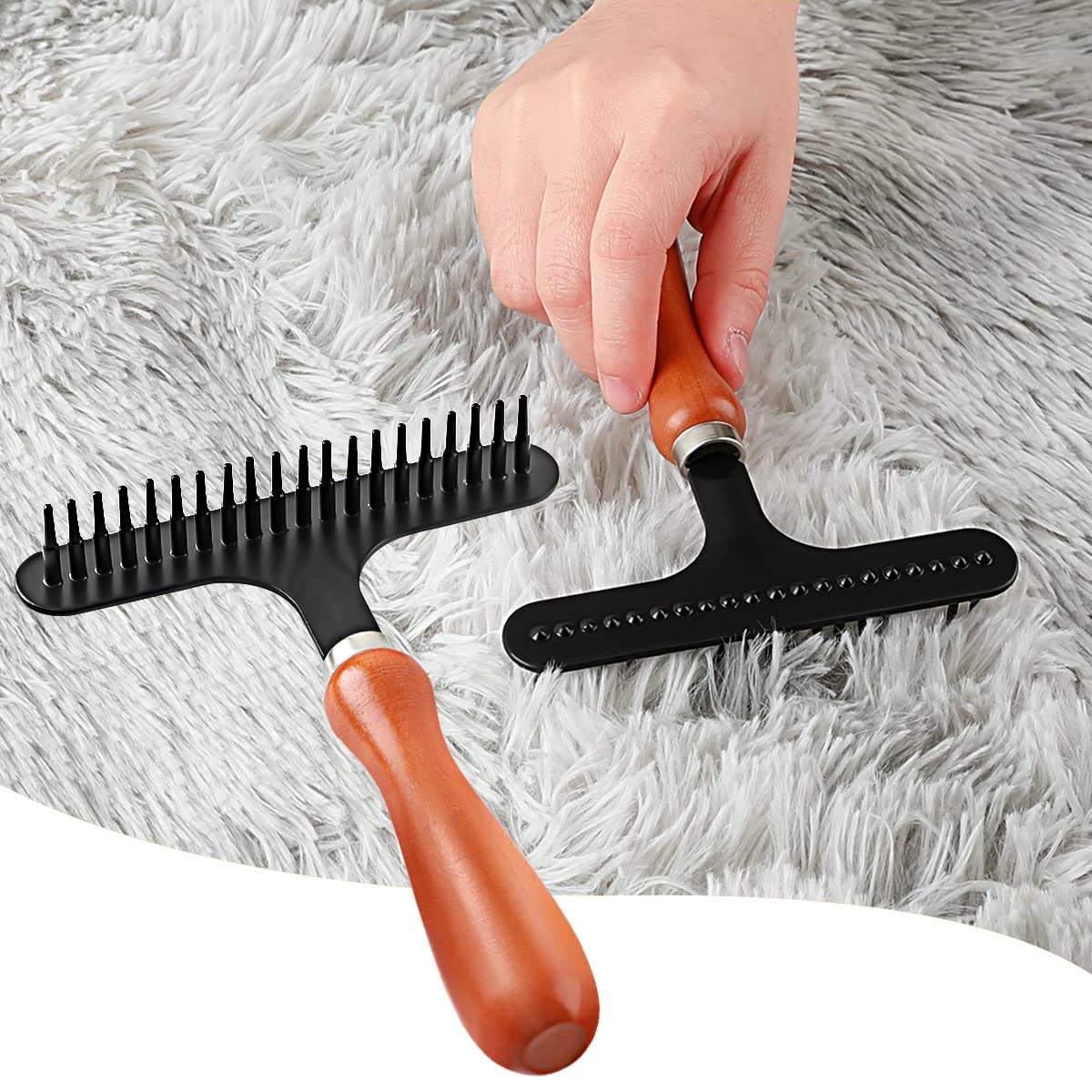 Astfys hand-held carpet rake iron head for quick fluff restoration.