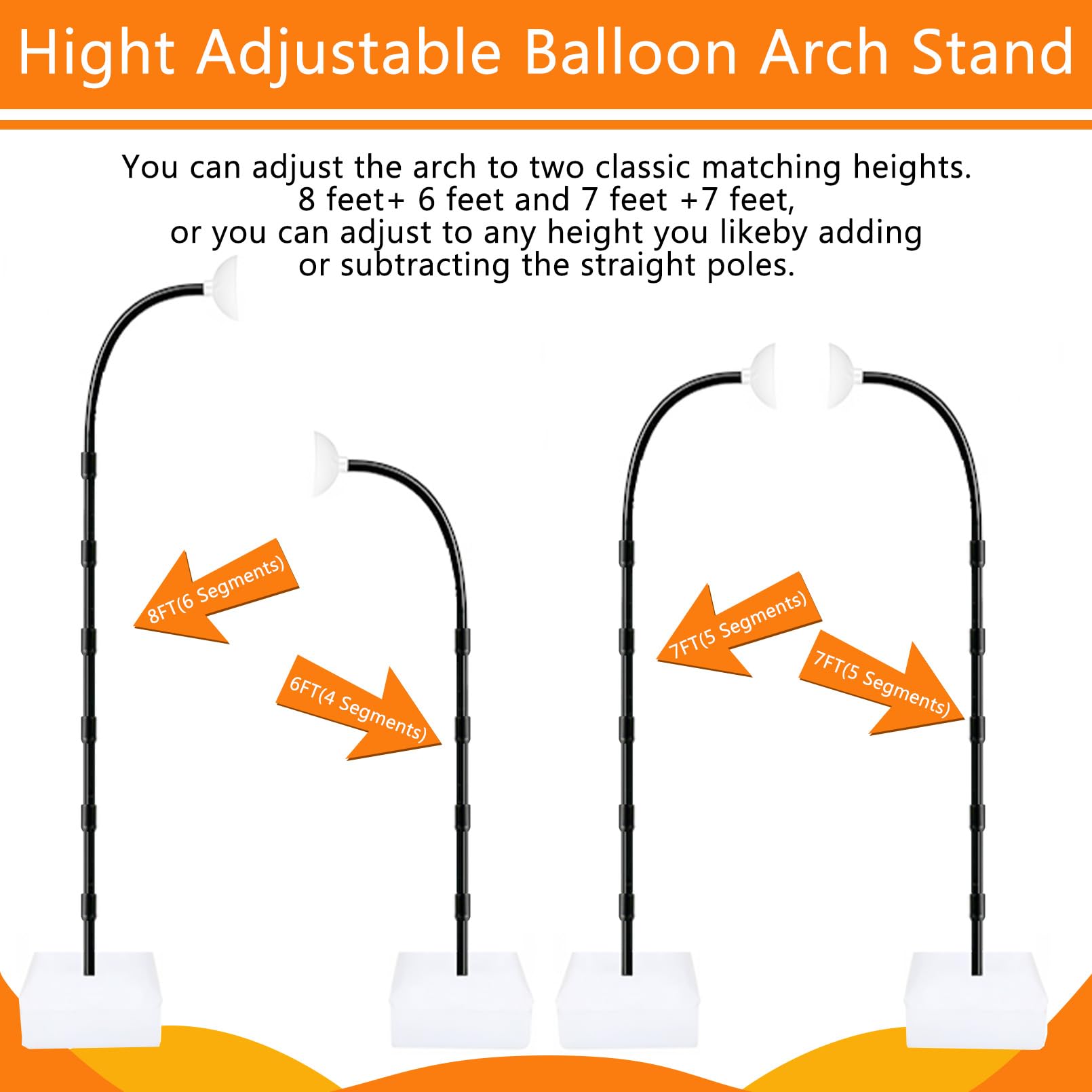 Base and stand with weighted bags keep the arch steady outdoors