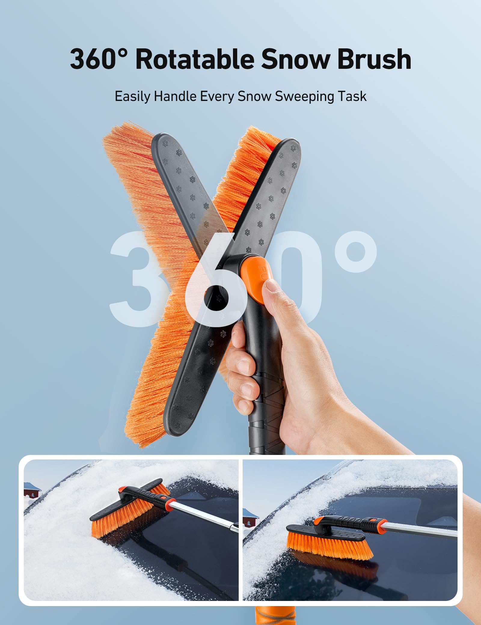 AstroAI extendable snow shovel at 33-44 in reach for driveways.