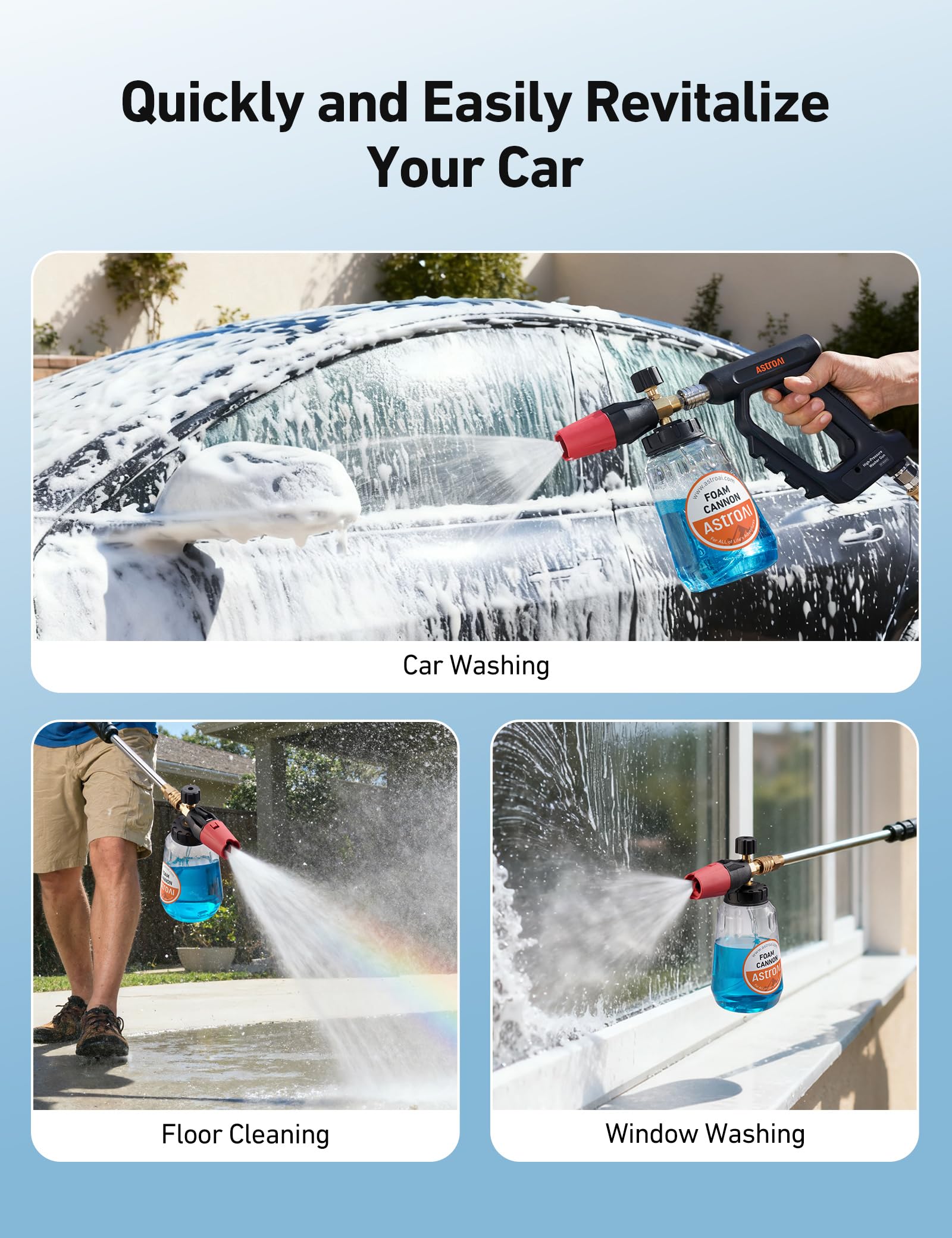 AstroAI Foam Cannon 360-degree rotation holder enables flexible spray directions
