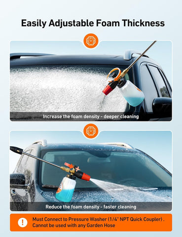 AstroAI foam cannon adjustable nozzle enabling thick foam and precise spray.