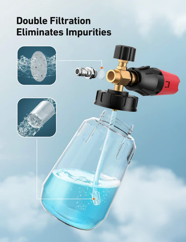 AstroAI foam cannon adjustable nozzle delivers thick foam for thorough cleaning.