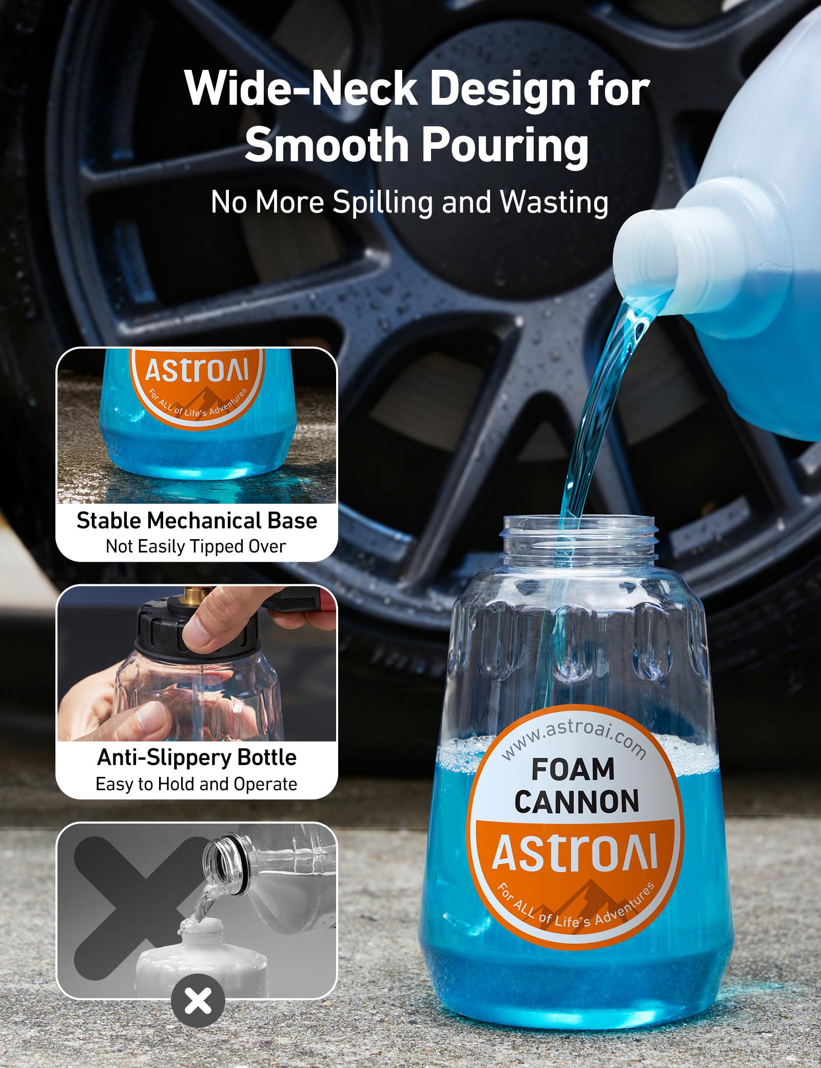 AstroAI Foam Cannon one-liter bottle reduces refills during long cleaning sessions