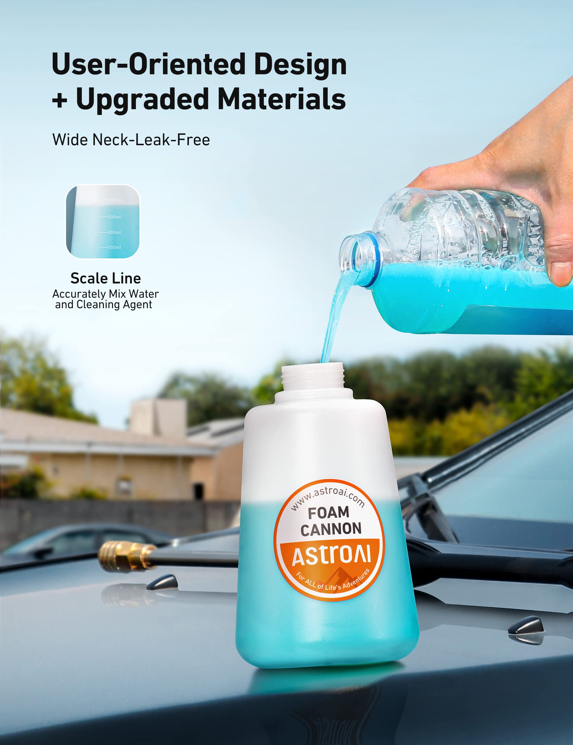 AstroAI foam cannon supports 1000–3000 PSI for most pressure washers.