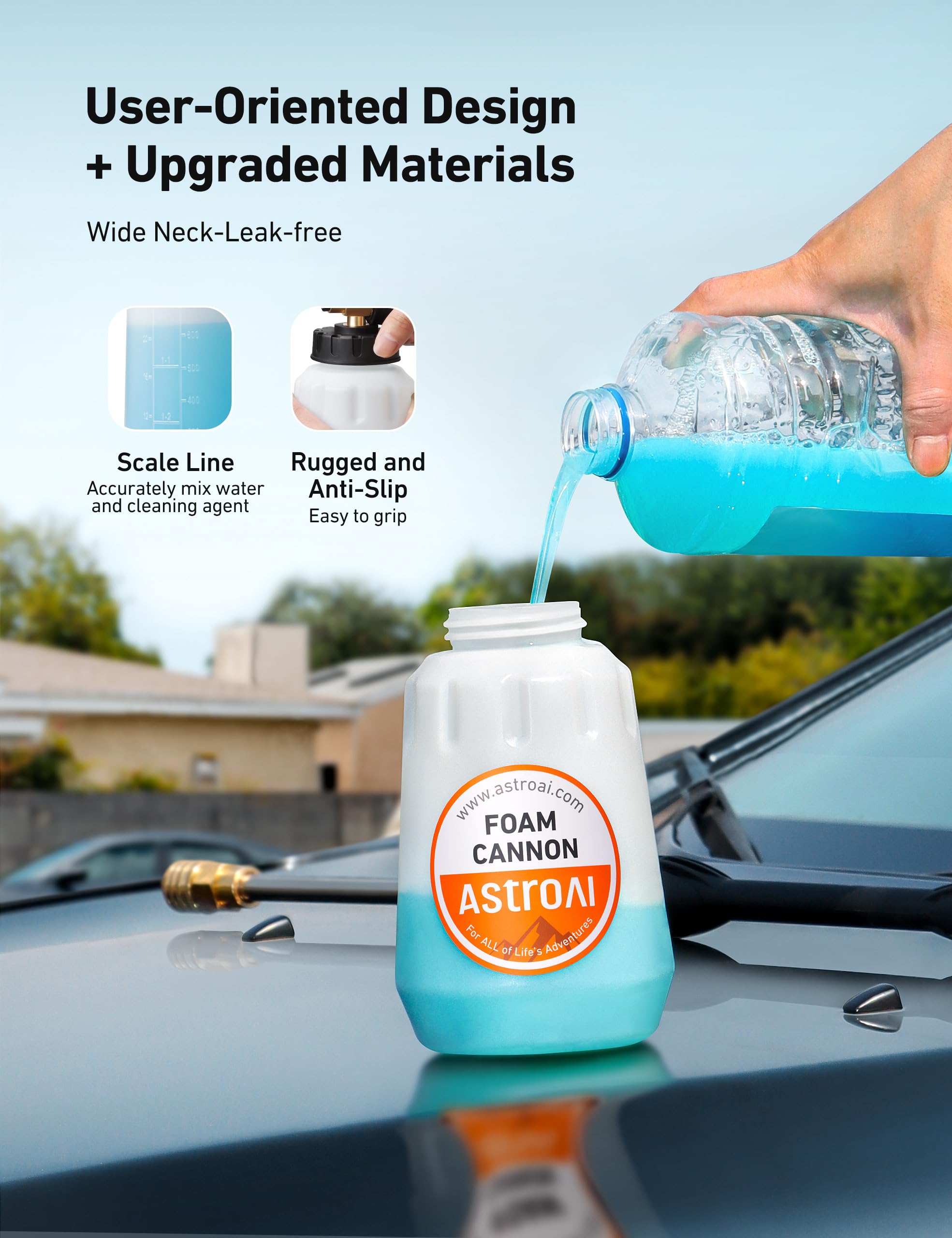 AstroAI foam cannon 360-degree nozzle rotation for flexible spraying.