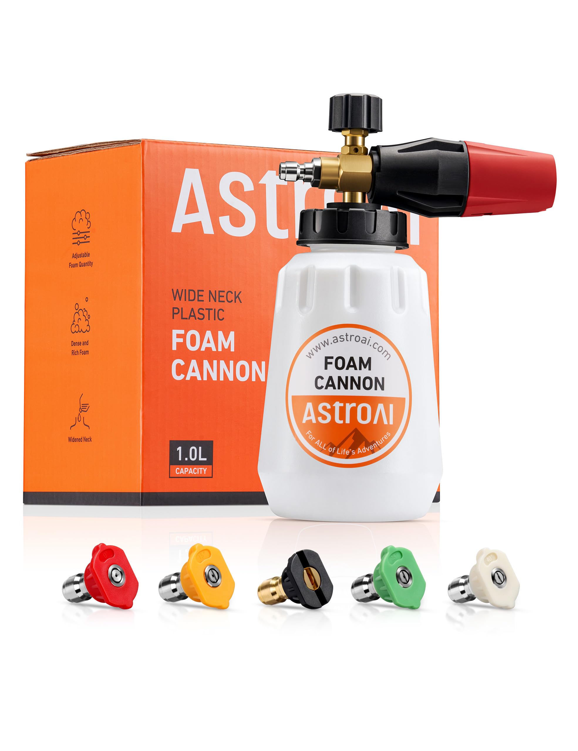 AstroAI foam cannon wide-neck bottle for easy soap filling and minimal waste.