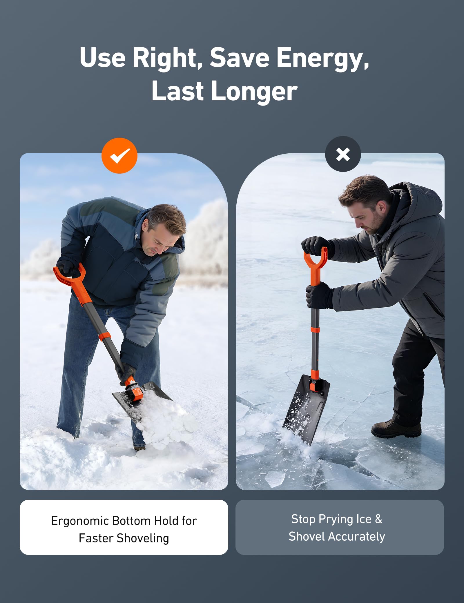 AstroAI folded snow shovel demonstrates compact storage design