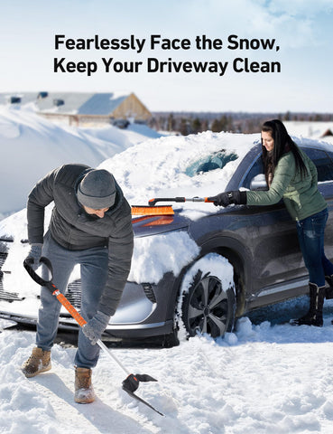 AstroAI ice-scraper on car windows with foam grip.