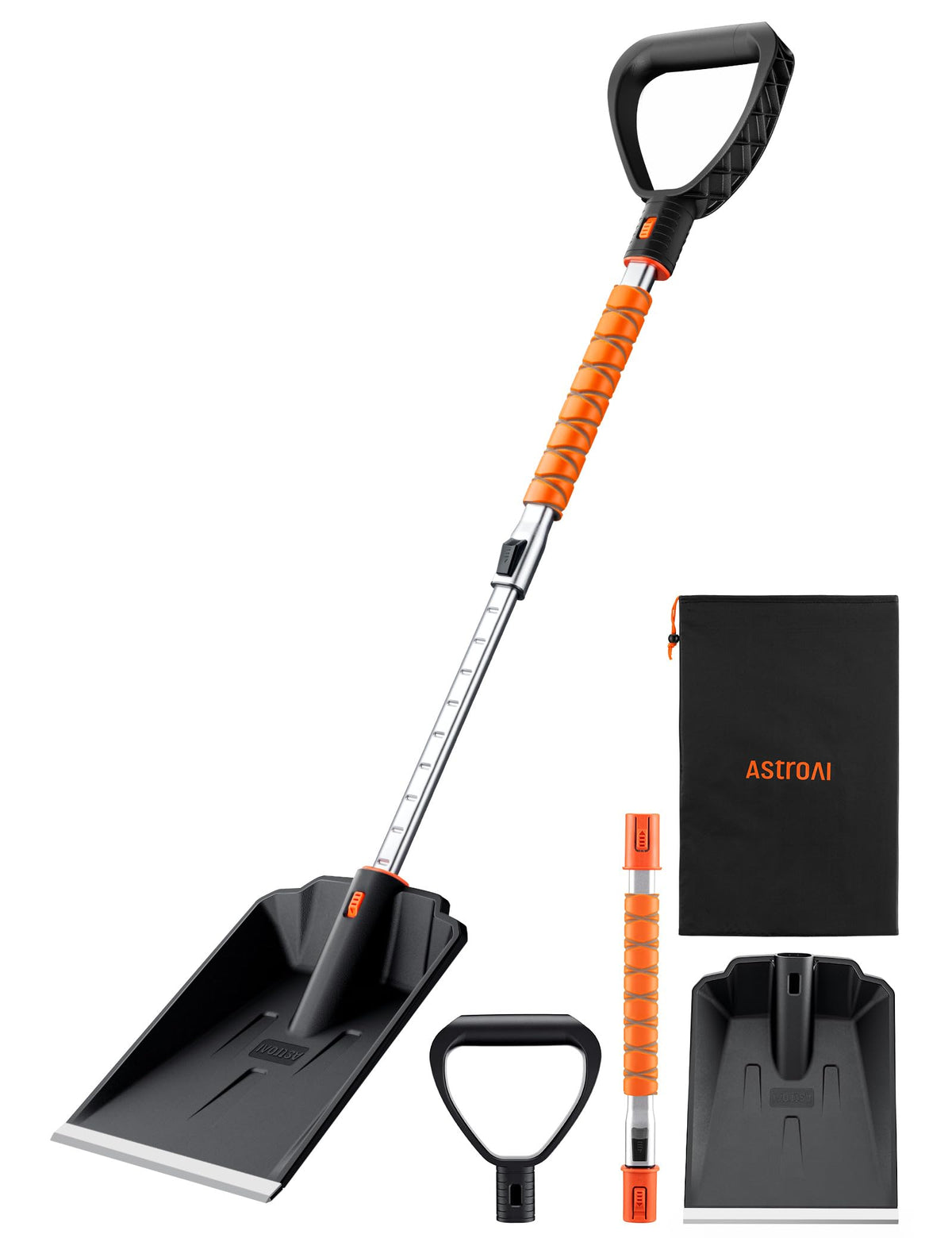 AstroAI lightweight snow shovel with extendable handle for easy driveway clearance.