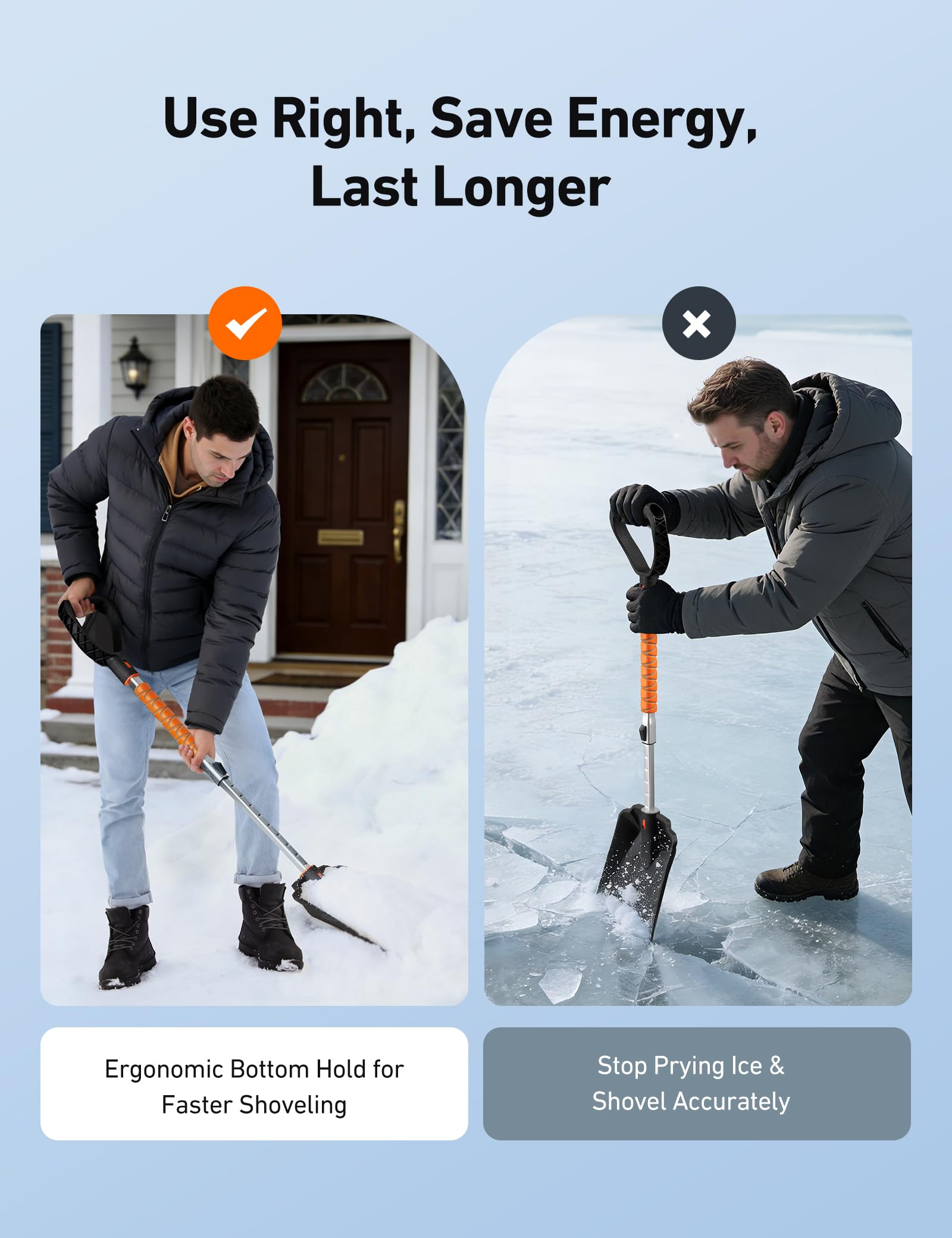 AstroAI shovel with ergonomic EVA grip for comfortable, slip-resistant handling.