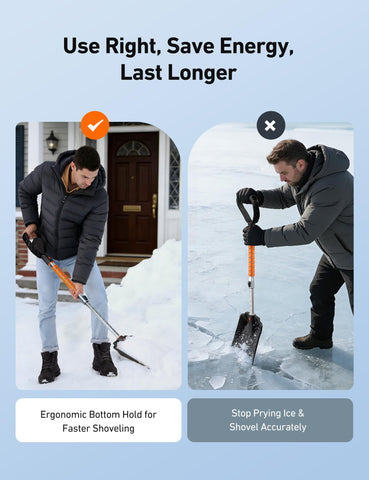 AstroAI shovel with ergonomic EVA grip for comfortable, slip-resistant handling.