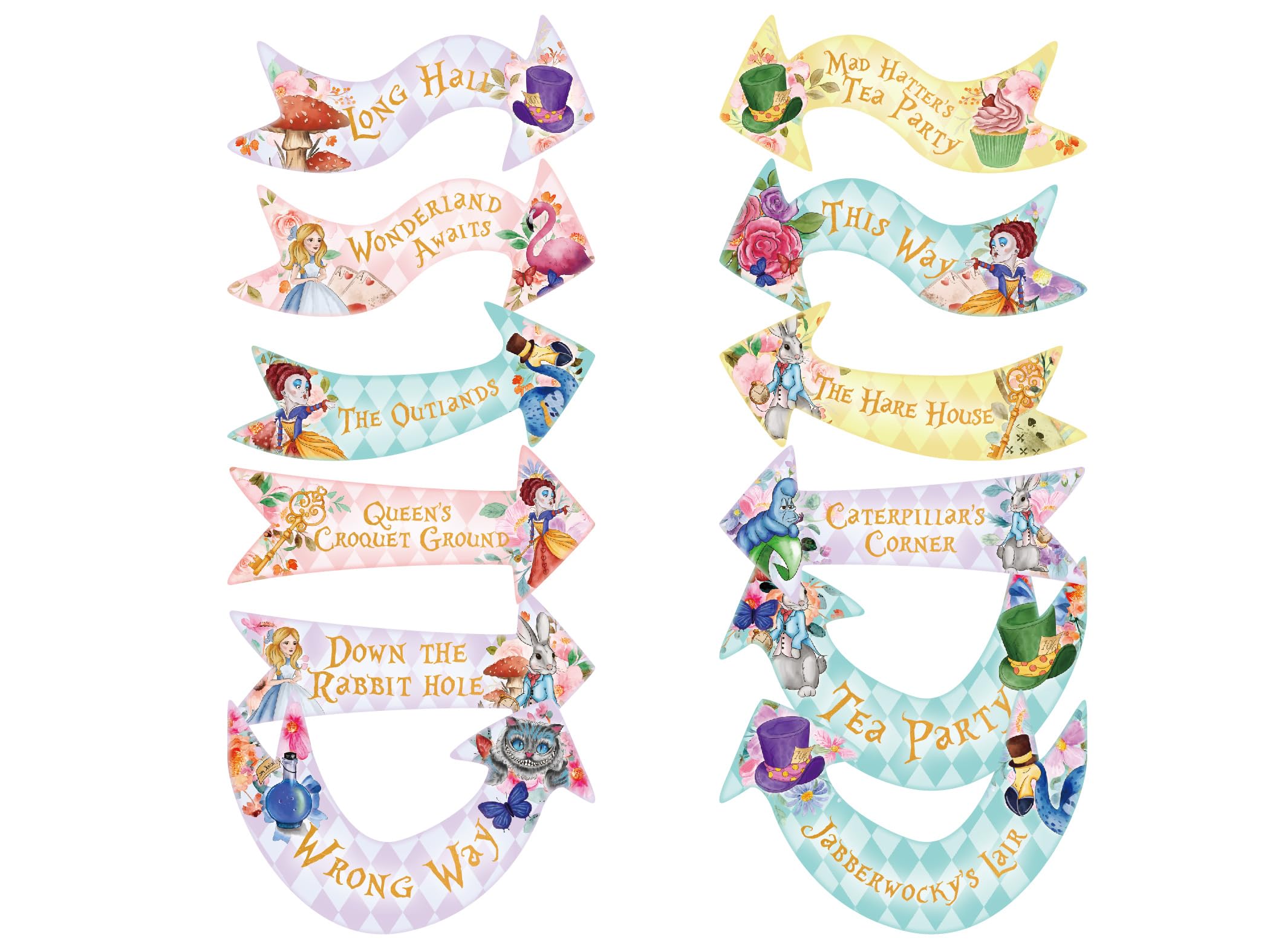 ASVP Shop Alice in Wonderland arrow sign with Cheshire Cat for wall display