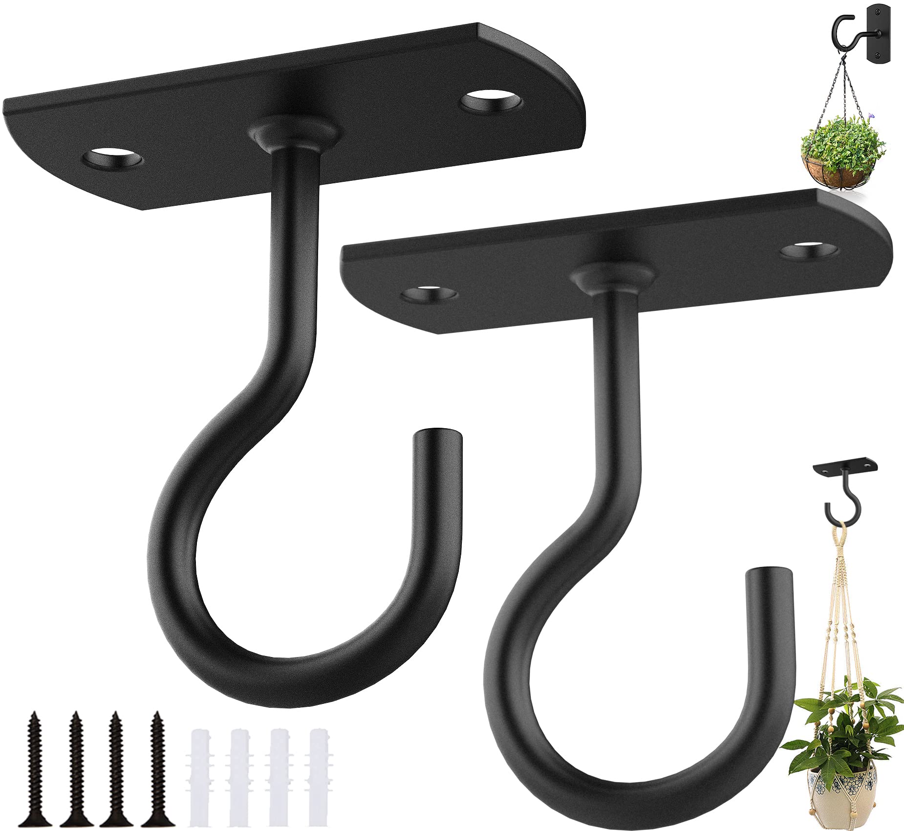 ASZUNE ceiling hook in action holding a planter for indoor or outdoor use.