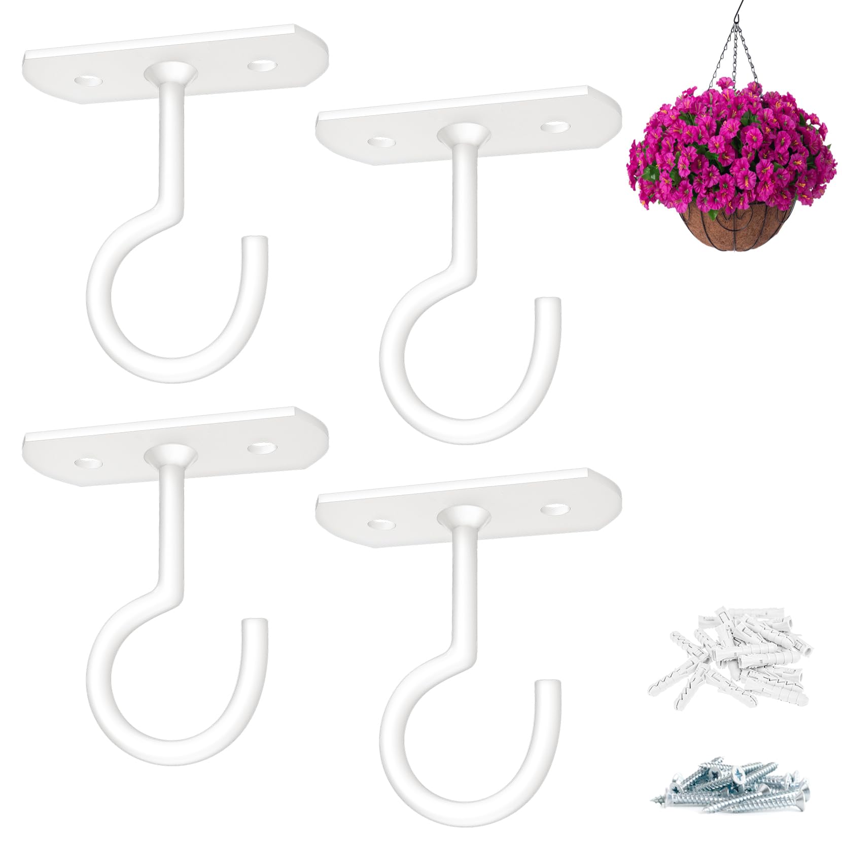 ASZUNE ceiling hook 2.5in white pack demonstrates sturdy, space-saving plant hanging setup.