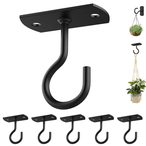 ASZUNE ceiling hook for hanging plants, 6-pack, black, sturdy for indoor and outdoor decor