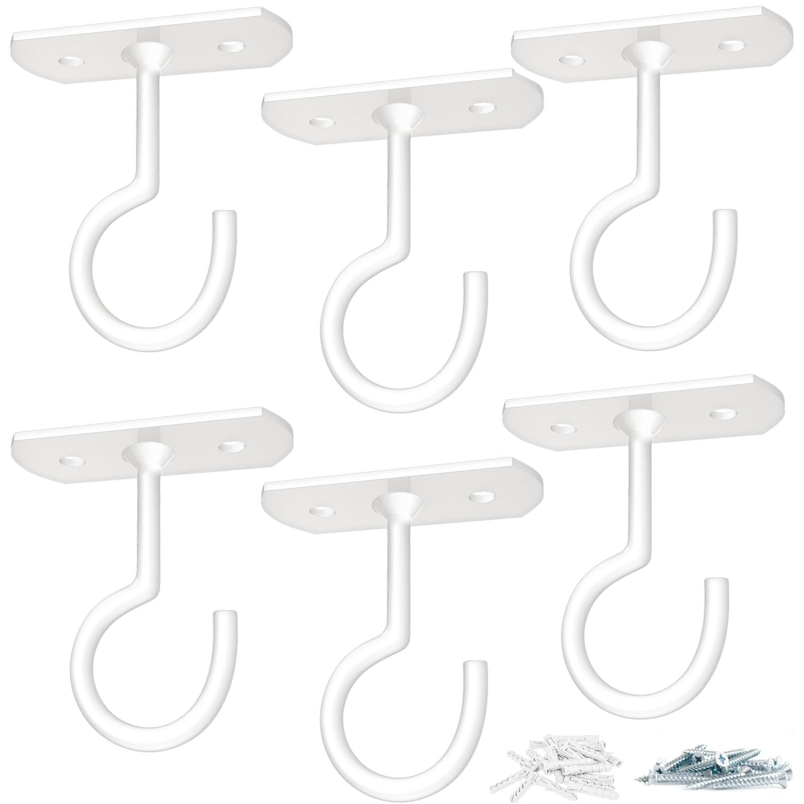 ASZUNE ceiling hooks 6-pack white for versatile indoor or outdoor hanging up to 50 lbs