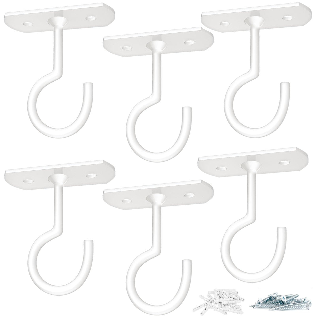 ASZUNE ceiling hooks 6-pack white for versatile indoor or outdoor hanging up to 50 lbs