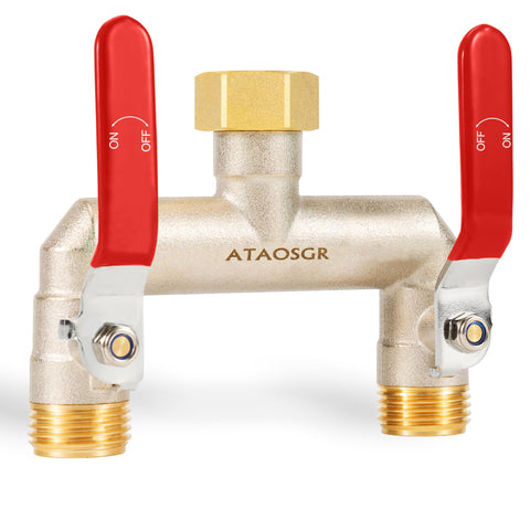 ATAOSGR garden hose splitter with two outlets enabling simultaneous watering tasks.
