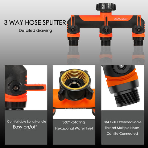ATAOSGR hose adapter 3 valves with sturdy metal construction