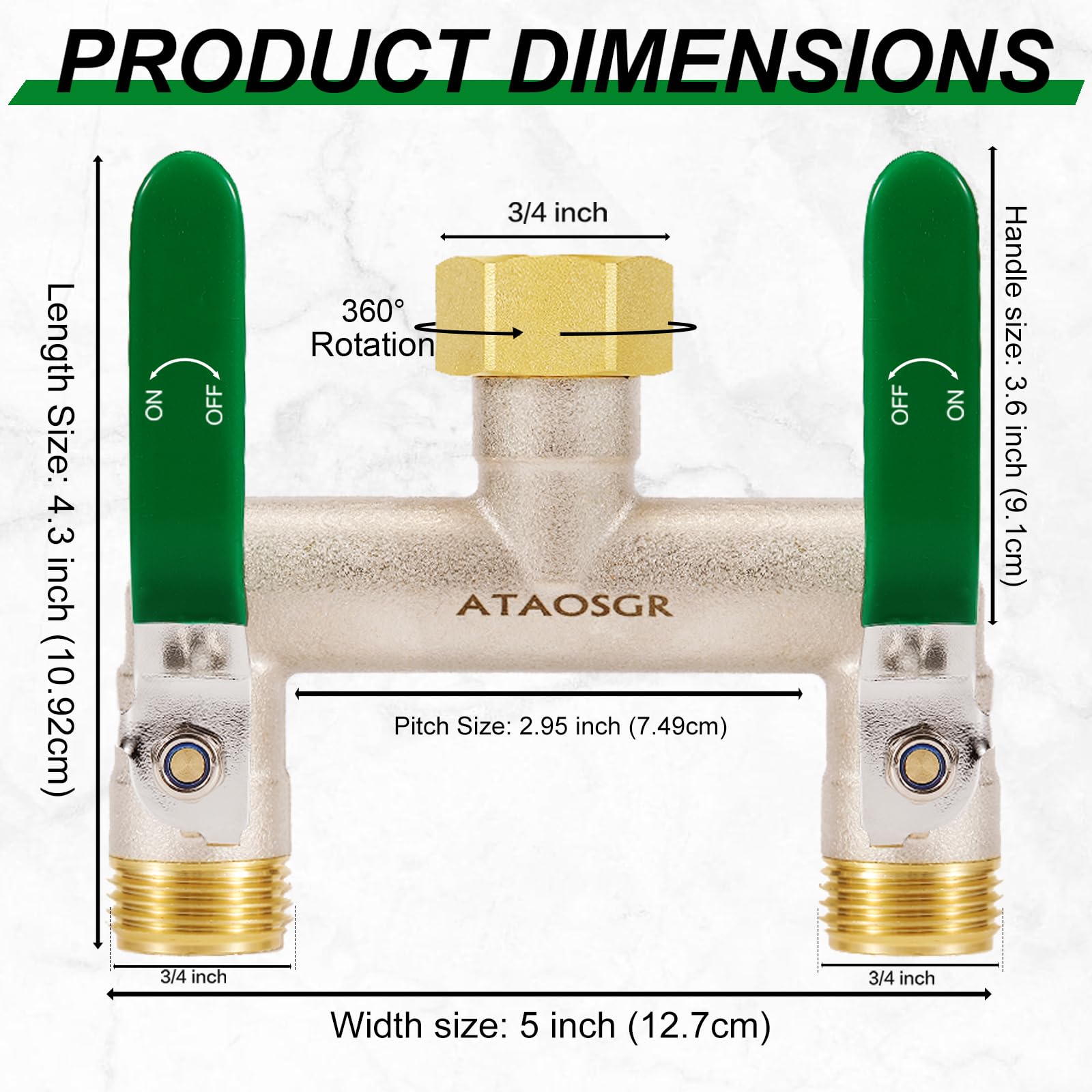 ATAOSGR long-handle outdoor faucet splitter enables easy water control.