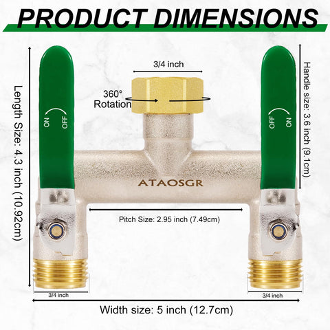 ATAOSGR long-handle outdoor faucet splitter enables easy water control.
