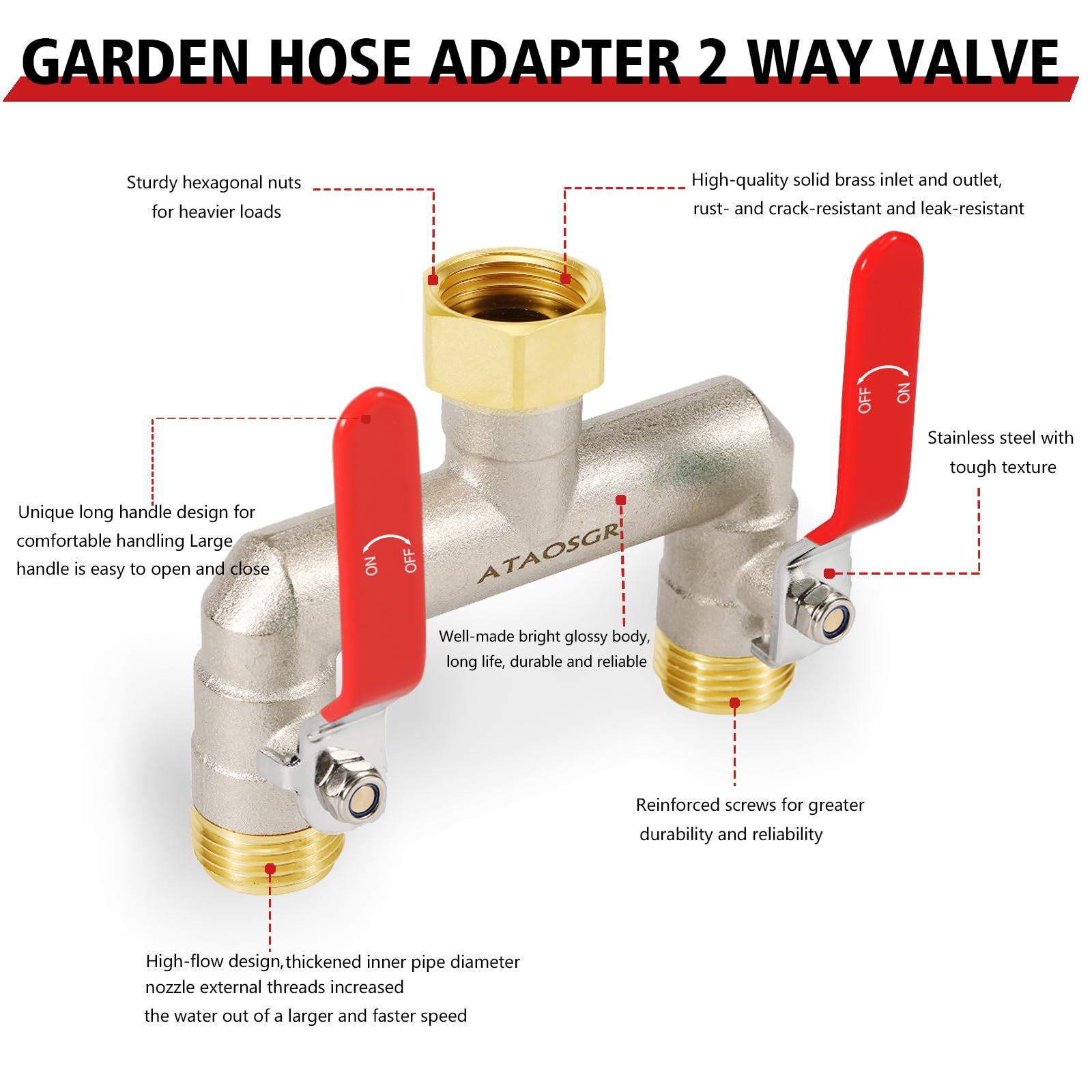ATAOSGR nickel-plated brass construction resists rust for outdoors.