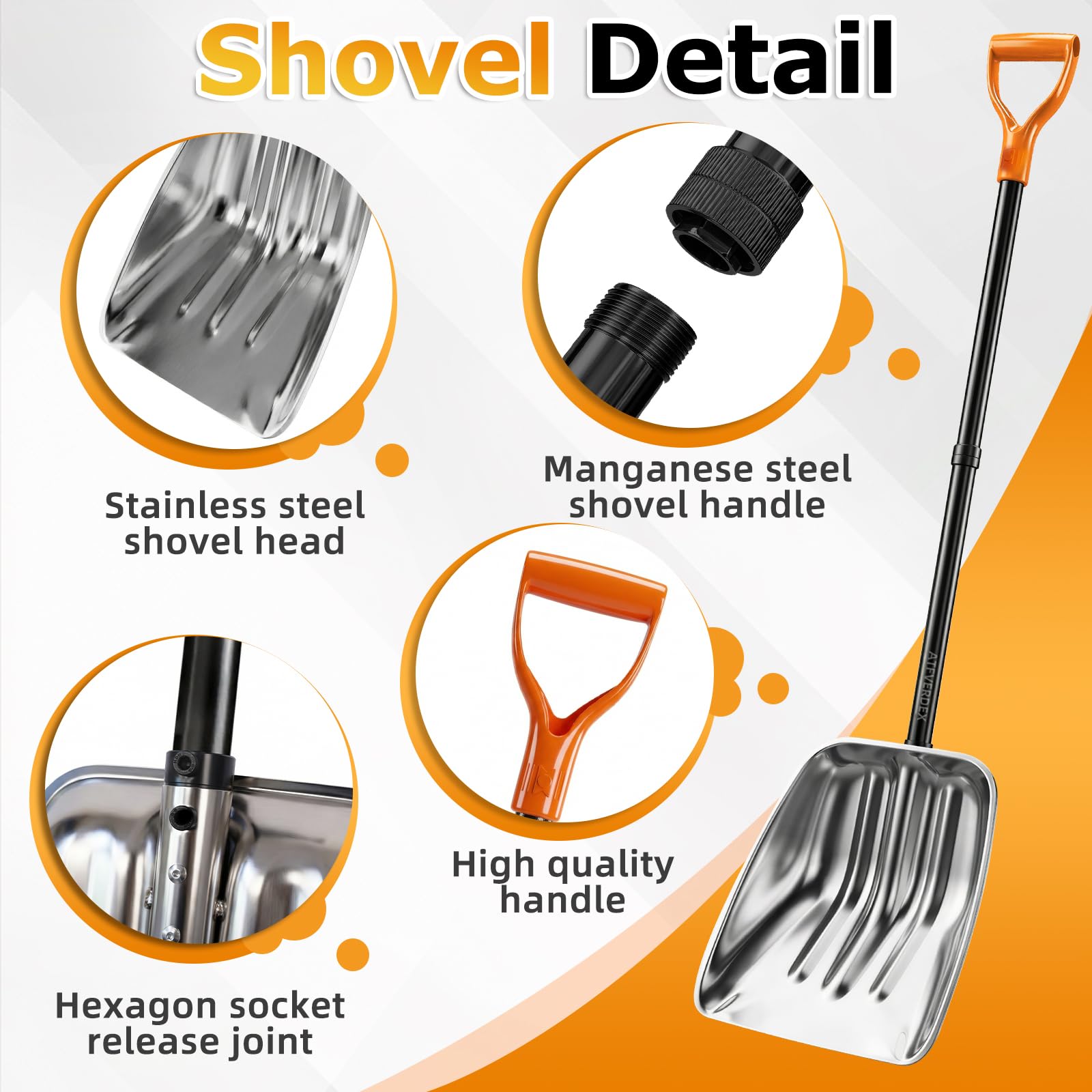 ATFVERDEX die-cast blade snow shovel resists curling and chipping for long-lasting performance.
